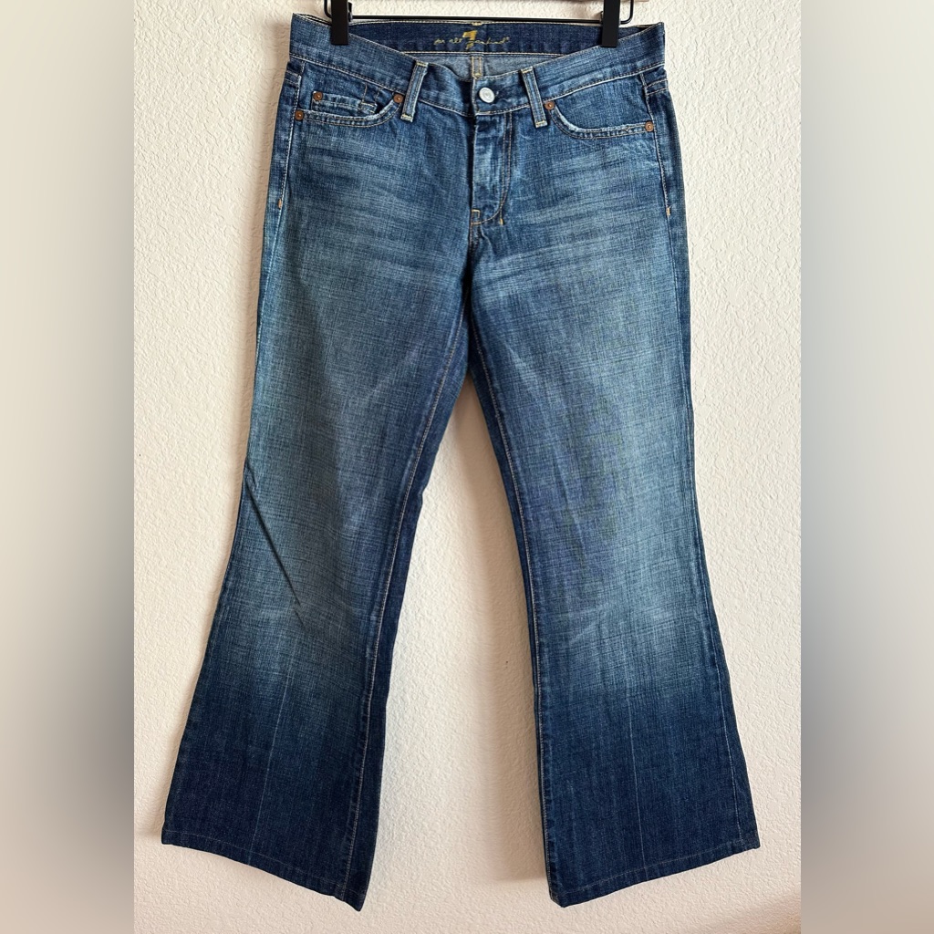 7 For All Mankind Dojo Jeans Blur Denim Women’s 28 Wide Leg Flare Low Rise Usa